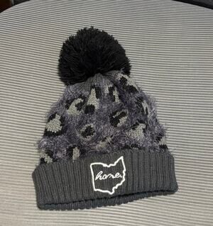 Where I'm From Ohio State Home Leopard Print Knit Pom Beanie Winter Hat Gray